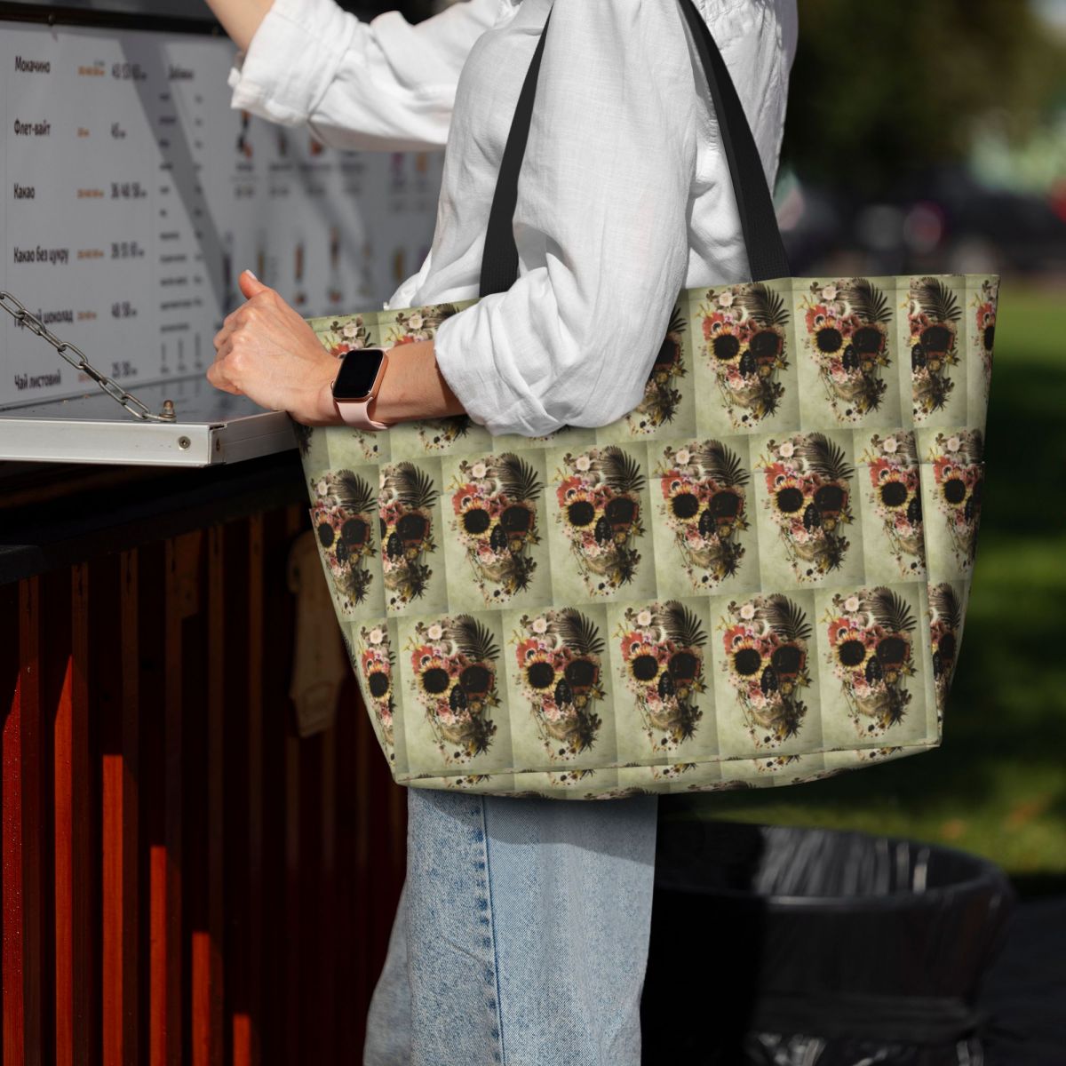 Yoga Fitness Tote - Garden Skull Light Beach Tote Bag