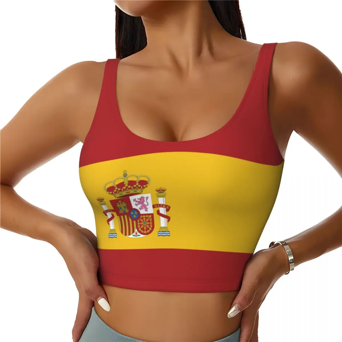 Yoga Fitness Usa - Spain Flag Basic Tops Women Samba
