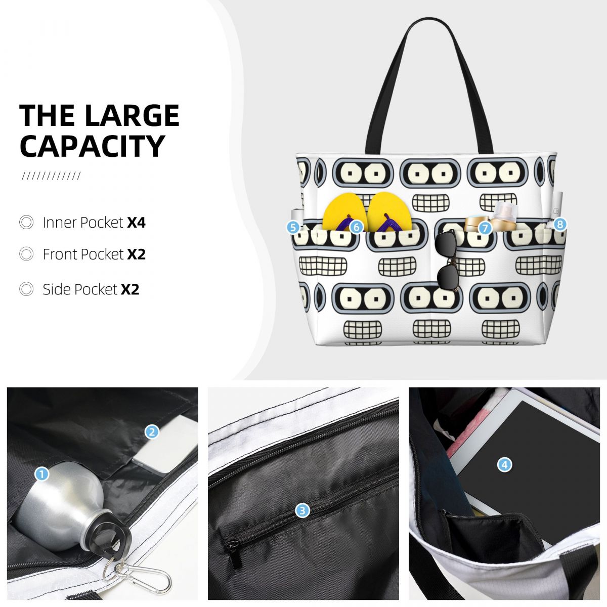 Bender's Face Beach Tote Bag S - Yoga Fitness Tote incelemesi ve fiyatı