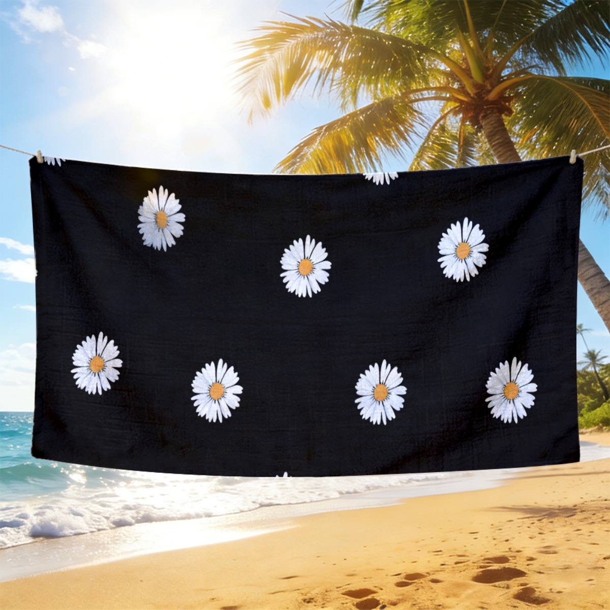 1pc Black Beach Towel with Whi - Yoga Fitness Holiday incelemesi ve fiyatı