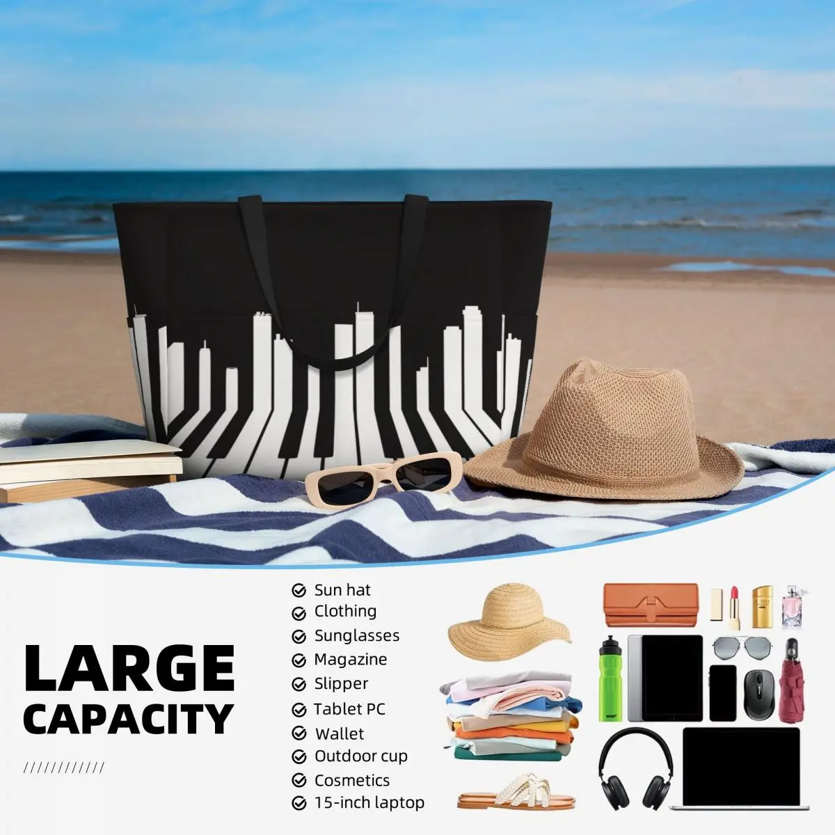 Piano City Music Beach Tote Ba - Yoga Fitness Music incelemesi ve fiyatı