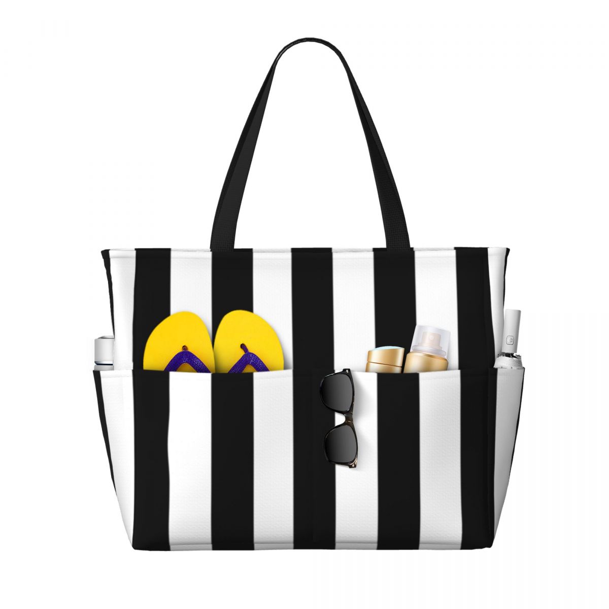Black White Stripe Beach Tote  - Yoga Fitness Tote incelemesi ve fiyatı