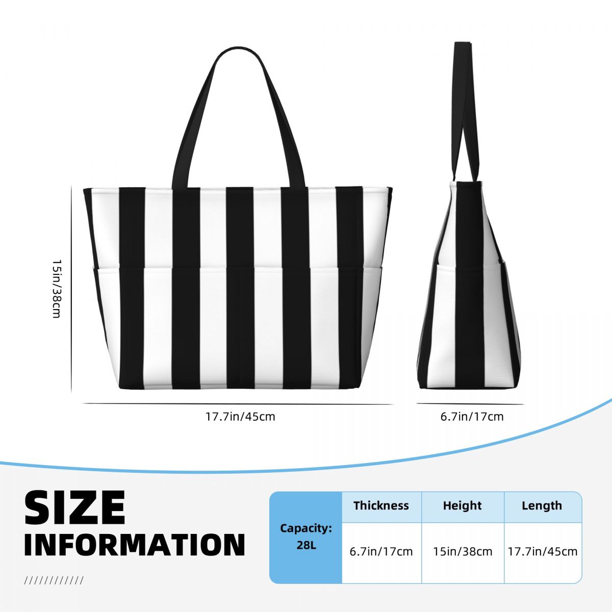 Black White Stripe Beach Tote  - Yoga Fitness Tote incelemesi ve fiyatı