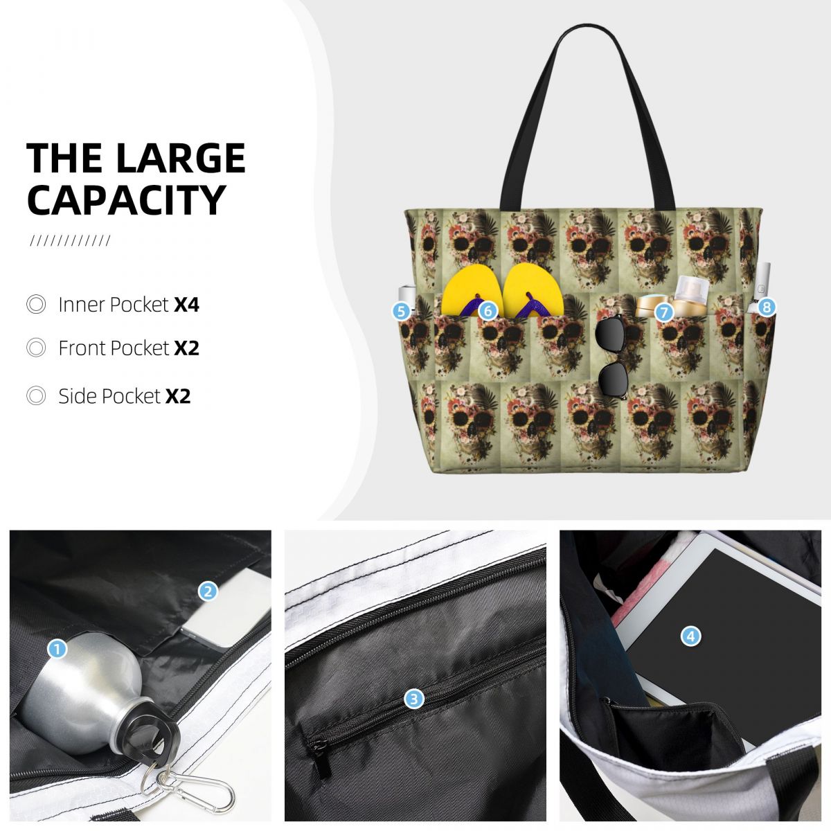 Garden Skull Light Beach Tote  - Yoga Fitness Tote incelemesi ve fiyatı