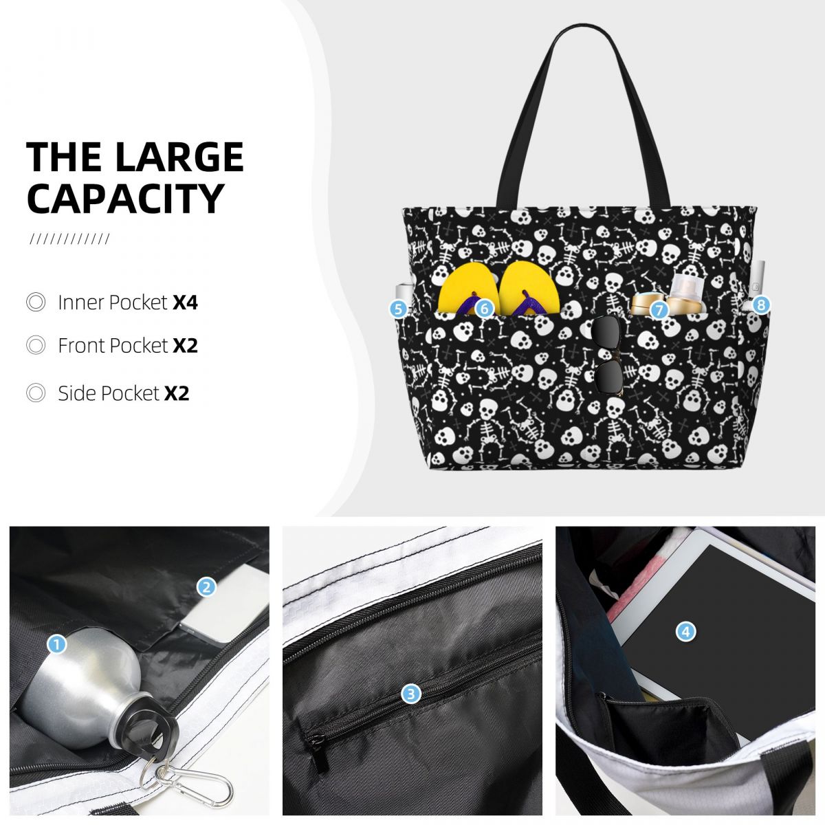 Skull Floral Rose Thorn Gothic - Yoga Fitness Tote incelemesi ve fiyatı