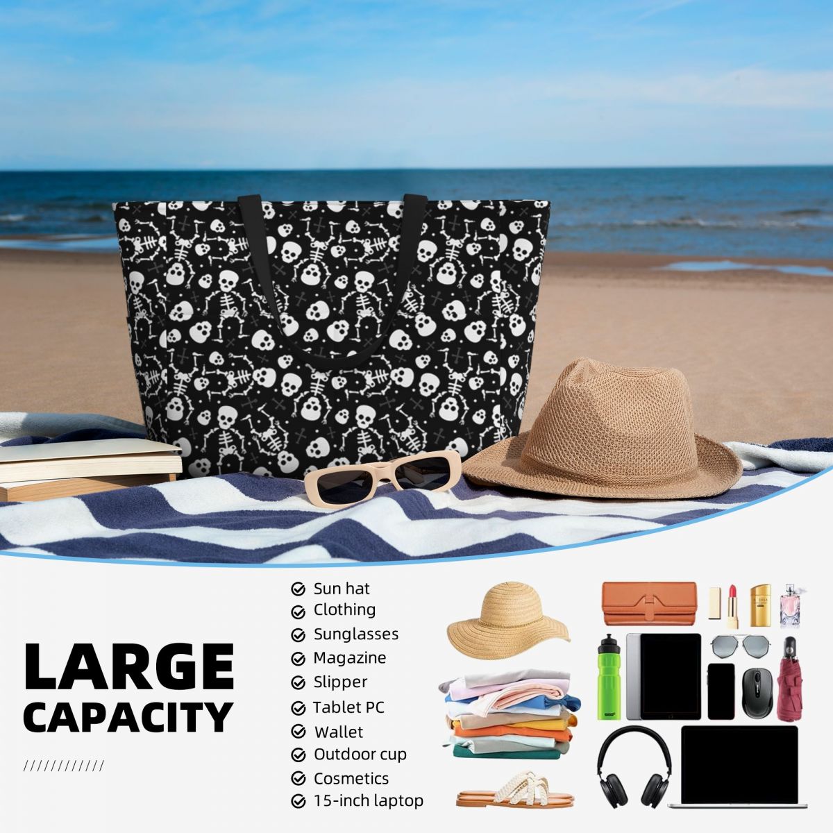 Skull Floral Rose Thorn Gothic - Yoga Fitness Tote incelemesi ve fiyatı